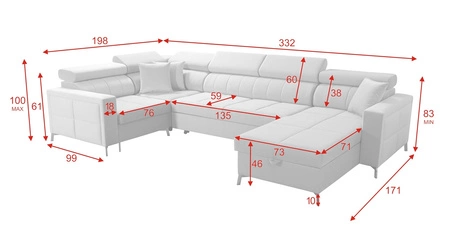 Narożnik z funkcją spania Nausa V szary prawostronny elegancki narożnik do salonu wykonany z miękkiej tkaniny typu velvet