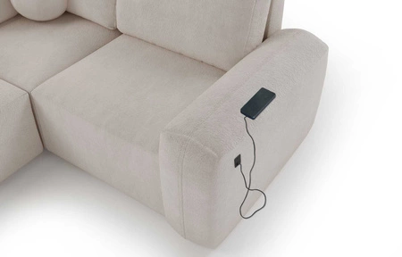 Narożnik z funkcją spania Arbon II ceglasty prawostronny stylowe wzornictwo charakterystyczny obły kształt pojemnik na pościel