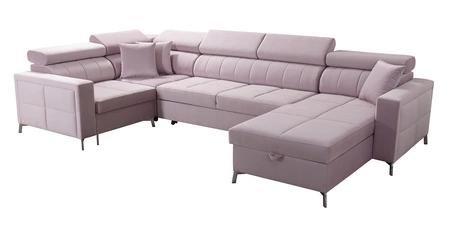 Narożnik z funkcją spania Nausa V butelkowa zieleń prawostronny elegancki narożnik do salonu wykonany z miękkiej tkaniny typu velvet