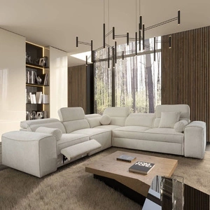 Narożnik z funkcją spania Viano III Lux kremowy lewostronny nowoczesny narożnik do salonu z wysuwanym podnóżkiem pojemnik na pościel