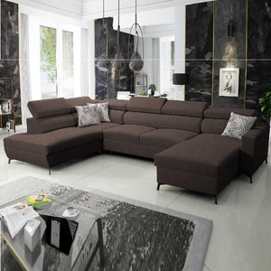 Narożnik z funkcją spania Savona VI brązowy prawostronny elegancki i komfortowy narożnik do salonu z dwoma pojemnikami na pościel