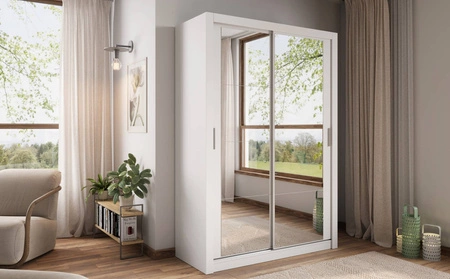Szafa przesuwna z lustrem Arti 150 cm biała pojemna szafa do przedpokoju drzwi szafy wykończone lustrami w ciekawej konfiguracji