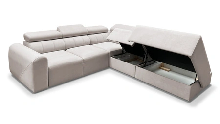 Narożnik z funkcją spania Cantare IX ceglasty prawostronny komfortowy narożnik rozkładany nowoczesny design pluszowa tkanina