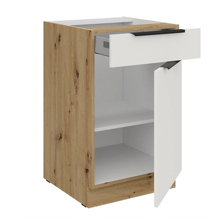 Szafka kuchenna stojąca z szufladą i półką Corato Ar 50 D 1F 1S BB fronty szafki kuchennej wykończone w technologii anti fingerprint