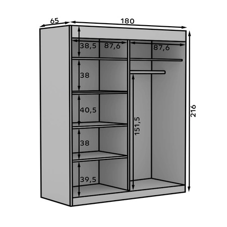 Szafa przesuwna z lustrem Osgar 180 cm biały / czarny pojemna szafa doskonale odnajdzie się w pokoju młodzieżowym lub sypialni