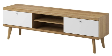 Meblościanka Primo dąb riviera / biała nowoczesny design obrzeża wykończone specjalną okleiną bezpieczne szkło hartowane