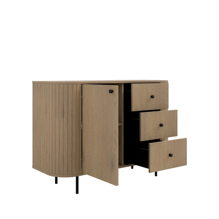 Komoda z szufladami Ovalio 123 cm dąb cremona elegancka komoda o wyjątkowo stylowym designie owalny kształt podkreślony frezowaniami