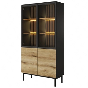 Witryna Clovis 100 cm czarny / dąb evoke nowoczesna forma witryny stylowe wykończenie salonu system push to open