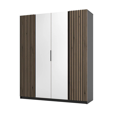 Szafa z lustrem Kastano XII 200 cm czarny / dąb evoke stylowy design drzwi szafy ozdobione czarnymi lamelami idealna do sypialni