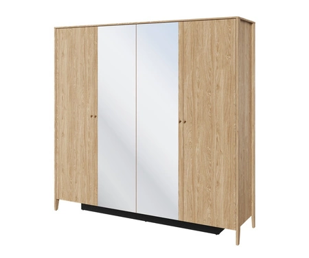 Szafa z lustrem Cozy 220 cm dąb olejowany pojemna szafa do sypialni lub przedpokoju lekka stylistyka podkreślona naturalną kolorystyką