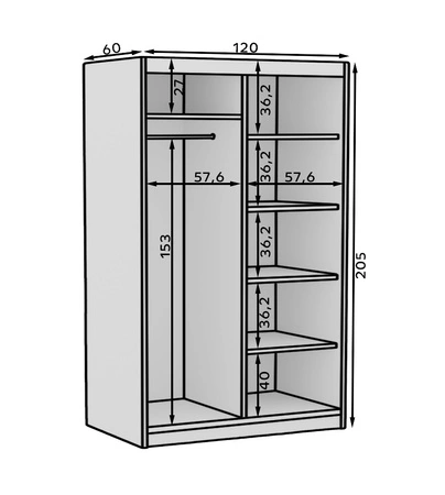 Szafa przesuwna z lustrem Hailey 120 cm dąb artisan / czarny minimalistyczna forma szafa idealnie wpasuje się do każdego wnętrza