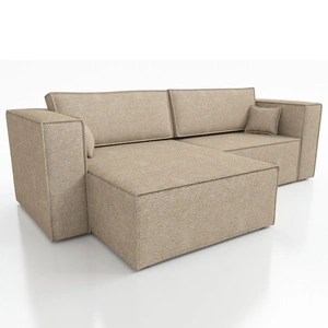 Narożnik z funkcją spania Otton beżowy uniwersalny stylowy narożnik sztruksowa tkanina eleganckie wykończenie krawędzi mebla