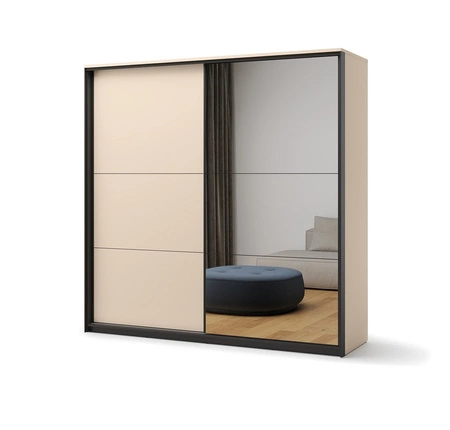 Szafa przesuwna z lustrem Enna 220 cm beżowy / czarny elegancki design doskonała szafa do sypialni lub garderoby oświetlenie LED