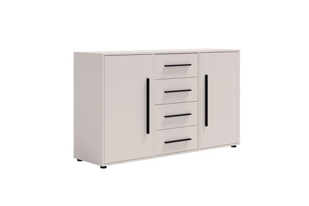 Komoda z szufladami Maxione 150 cm beżowa elegancki i uniwersalny styl komody do sypialni lub salonu gustowne czarne uchwyty