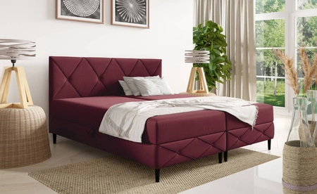 Łóżko kontynentalne Noren 140x200 bordowe nowoczesna forma łóżka z klasycznym pikowaniem na wezgłowiu duże pojemniki na pościel