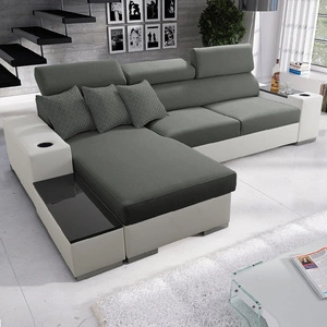 Narożnik z funkcją spania Provo szary / biały lewostronny narożnik z pojemnikiem na pościel i funkcjonalną dostawką