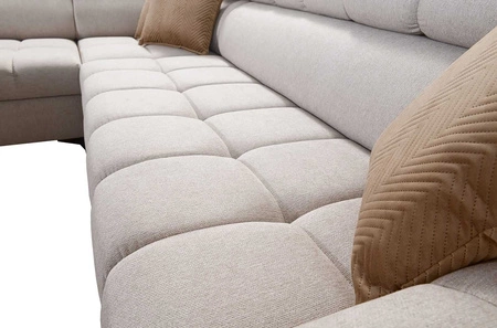 Narożnik z funkcją spania Bolmso III zielony lewostronny narożnik z pojemnikami na pościel szuflada z pełnym wysuwem w boczku mebla