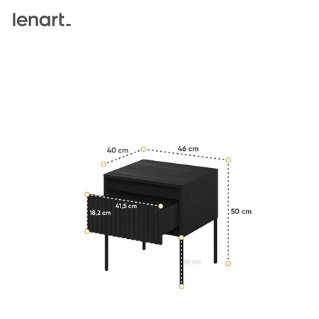 Szafka nocna Trend czarna elegancka szafka z szufladą do sypialni dyskretne oświetlenie LED oraz gustowny ryflowany front