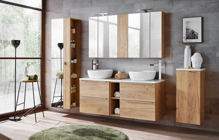 Szafka łazienkowa wisząca z lustrem Capri 60 cm dąb craft złoty elegancka szafka w stylu klasycznym idealny mebel uzupełniający aranżację