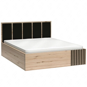 Łóżko Cali 160x200 cm dąb artisan / czarny z pojemnikiem to idealne łóżko do sypialni tapicerowany zagłówek ozdobne lamele na łóżku