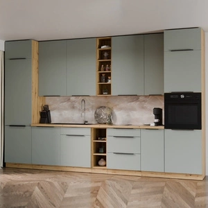 Zestaw mebli kuchennych Treviso Ar 370 cm stylowe szafki kuchenne z frontami wykonanymi w technologii anti fingerprint metalowe uchwyty