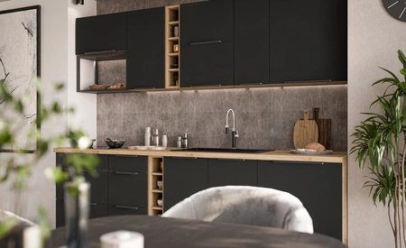 Zestaw mebli kuchennych Alatri Ar 255 cm stylowe szafki kuchenne z frontami wykonanymi w technologii anti fingerprint metalowe uchwyty