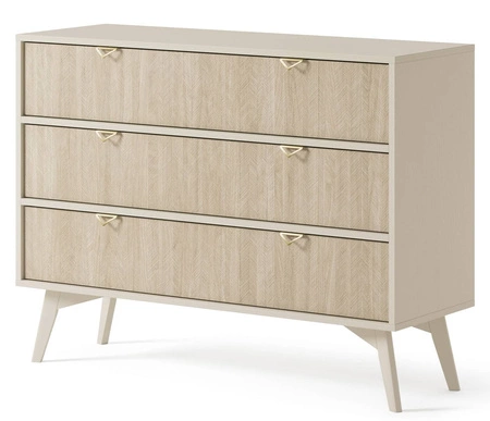 Komoda z szufladami Wald 106 cm beżowy / beż jodełka gustowny dekor jodełki na frontach pojemna komoda w stylu skandynawskim