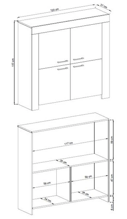 Komoda wysoka Neba 120 cm dąb riviera nowoczesny design mebla obrzeża komody wykończone specjalną okleiną ABS