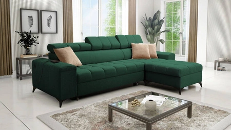 Narożnik z funkcją spania Bolmso zielony prawostronny narożnik z dwoma pojemnikami na pościel praktyczna szuflada w boczku mebla