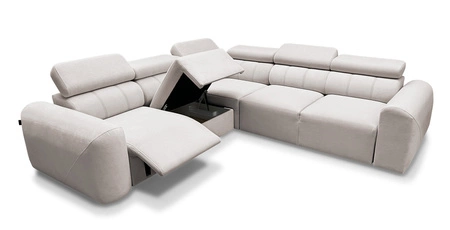 Narożnik z funkcją spania Cantare III Lux ceglasty lewostronny stylowy i komfortowy narożnik do salonu z podnoszonym podnóżkiem