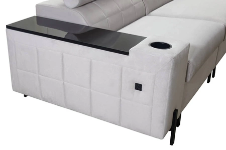 Narożnik z funkcją spania Belvi II brązowy lewostronny elegancki i ergonomiczny narożnik do salonu praktyczny schowek w boczku