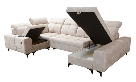 Narożnik z funkcją spania Buffalo IV grafitowy prawostronny stylowy narożnik rozkładany z dwoma pojemnikami na pościel welurowa tkanina