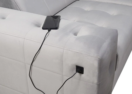 Narożnik z funkcją spania Hampton IV granatowy prawostronny funkcjonalny narożnik z dostawką która sprawdzi się jako podnóżek