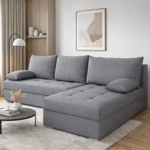 Narożnik z funkcją spania Fasti grafitowy uniwersalny w ustawieniu narożnik z pojemnikiem na pościel gwarancja najwyższego komfortu