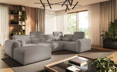 Narożnik z funkcją spania Cantare IV szary popiel lewostronny starannie wykonany narożnik do salonu zapewnia komfort i wygodę