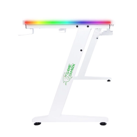 Biurko gamingowe Zeo biały / niebieski designerskie i ergonomiczne biurko antypoślizgowy karbonowy blat w całości pokryty podkładką oświetlenie LED