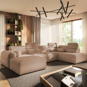 Narożnik z funkcją spania Cantare VI łososiowy lewostronny wygodny narożnik o niebanalnym designie doskonale odnajdzie się w salonie