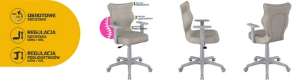 Krzesło do biurka Duo jasny szary idealne do wzrostu 159-188 cm ergonomiczne siedzisko regulowane podłokietniki odporna tkanina