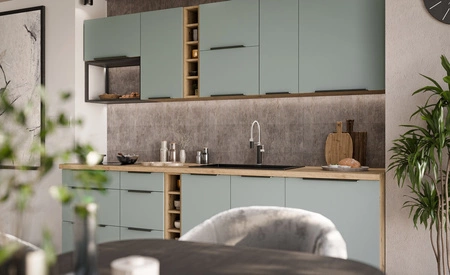 Zestaw mebli kuchennych Treviso Ar 255 cm stylowe szafki kuchenne z frontami wykonanymi w technologii anti fingerprint metalowe uchwyty