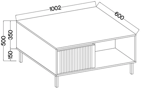 Stolik kawowy Osaka dąb evoke / czarny z szufladami elegancka konstrukcja wzmocniona metalowymi nogami w czarnym kolorze gustowny ryflowany front