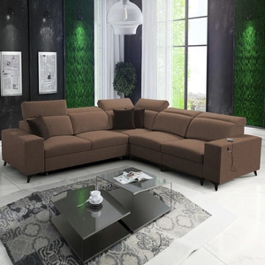 Narożnik z funkcją spania Kelly Sleek III jasny brąz prawostronny elegancki narożnik do salonu z dwoma pojemnikami na pościel