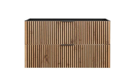 Szafka pod umywalkę Xilo 100 cm czarny / dąb wotan stylowy design szafki z eleganckimi ryflowanymi frontami uchwyty krawedziowe