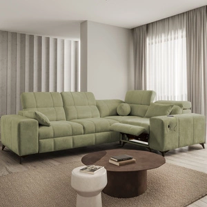 Narożnik z funkcją spania Penejos II Lux oliwkowy prawostronny wygodny narożnik do salonu z komfortowym wysuwanym podnóżkiem