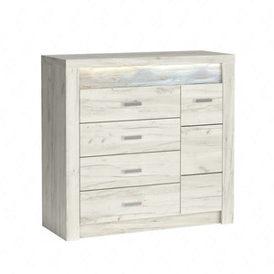 Komoda z szufladami Indiana 108 cm kraft biały elegancka stylistyka komody ozdobna deska na froncie komody oświetlona LED