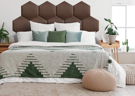 Panel tapicerowany Heksagon 40x35 cm brązowy stylowy panel ścienny welurowa tkanina modna dekoracja każdego wnętrza