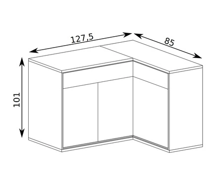 Komoda narożna Mediolan 127,5x85 cm hikora elegancka komoda wzbogacona o stylowe czarne dodatki szuflady z systemem push to open