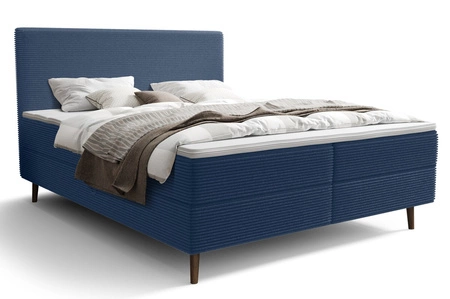 Łóżko kontynentalne Totti 140x200 niebieskie stylowe łóżko z pojemnikiem na pościel trójwymiarowa tkanina o wyrazistych prążkach