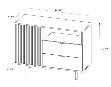 Zestaw mebli Sula czarny meblościanka do salonu wzbogacona o metalowe uchwyty ozdobne ryflowane fronty system push to open