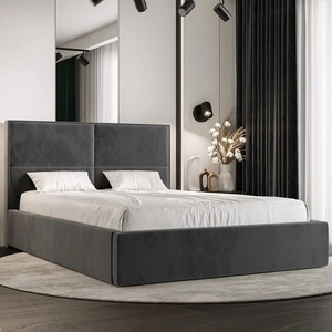 Łóżko tapicerowane Afrodyta 180x200 z pojemnikiem szary w nowoczesnym skandynawskim stylu z wygodnym zagłówkiem