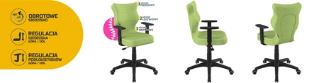 Krzesło do biurka Duo zielone idealne do wzrostu 159-188 cm profilowane siedzisko regulowane podłokietniki łatwo czyszcząca tkanina
